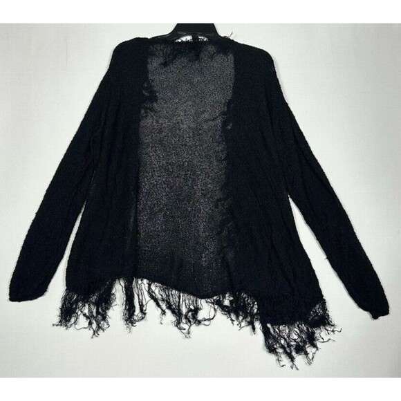 Chicos Size 3 XL 16 Womens Black Cardigan Sweater Mother of Pearl Buttons Fringe - Picture 7 of 11